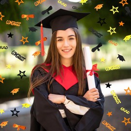 MARFOREVER Orange Black Gold Graduation Confetti Decorations, Congrats Grad Confetti Class of 2025 for 2025 Graduation Theme Party Decor Congrats Grad 2025 Party Supplies Table Centerpieces