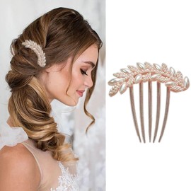 Bridal Bride Hair Accessories, Pearl Alloy Leaf Hair Pin Wedding Hair Piece Pins for Women, Mother of Bride Pearl Comb, Pearl Hair Accessories for Wedding and Party