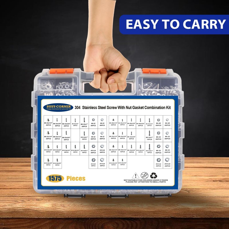 1575 PCS Nuts and Bolts Assortment Kit, Stainless Steel Phillips