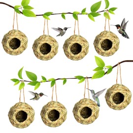 Wesiti 8 Pcs Hummingbird House for Outside Ball Shape Wren Hanging Bird House Hand Woven Bird Nest Durable Sturdy Natural Grass Hanging Bird Hut for Garden Patio Lawn Indoor Window Outdoor Decor