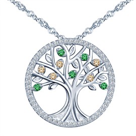Yumilok Women's Necklace Tree of Life 925 Sterling Silver with Pendant Jewellery Cubic Zirconia 45 cm Chain Length Gift for Women, Sterling Silver, Cubic Zirconia