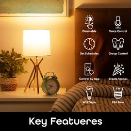 Geeni A19 (3 Pack) White LED Smart Light Bulbs, Dimmable, Works with Alexa and Google Home, Requires 2.4GHz WiFi