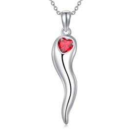 IZZBAT Italian Horn Pendant Necklace for women Horn Necklace Silver With Birthstone of July For Her Horn Pendant Necklace Protection Fine jewelry