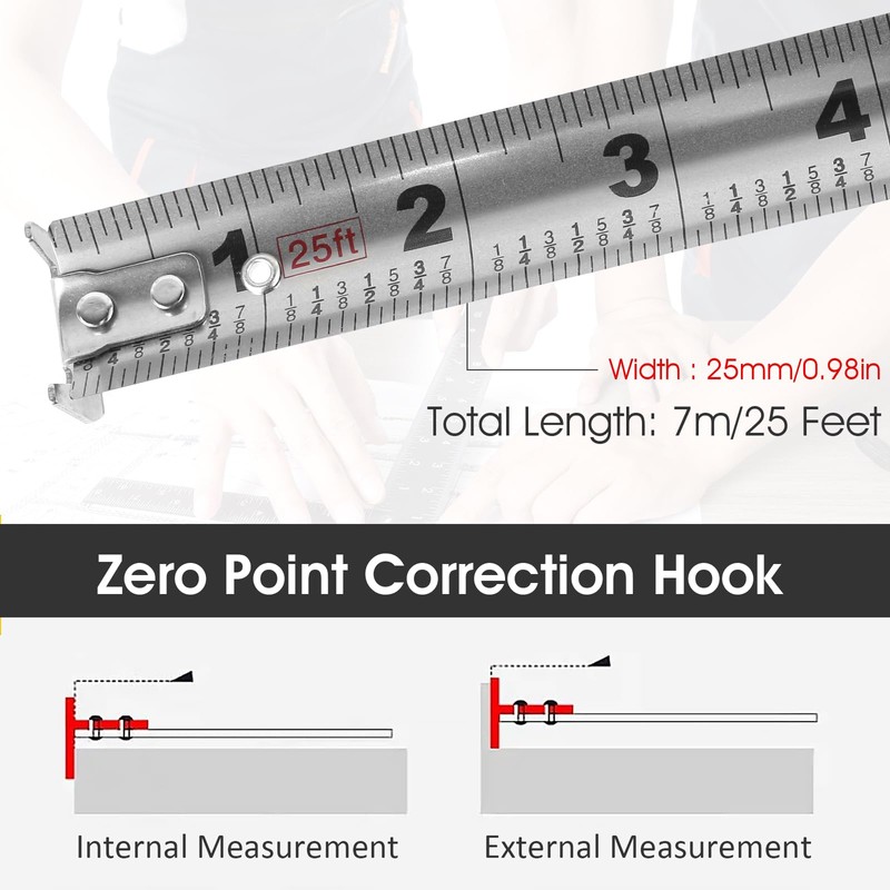 25ft Tape Measure - Heavy Duty Stainless Steel Measuring Tape