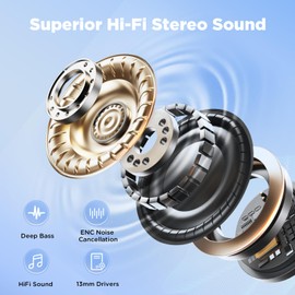 BKXCHA Bluetooth Headphones, 2025 Wireless Bluetooth 5.4 Headphones with ENC Noise Cancelling Mic, 50 Hours HiFi Stereo In-Ear Headphones, Touch Operation Earbuds, IP7 Waterproof Earphones, USB-C, LED