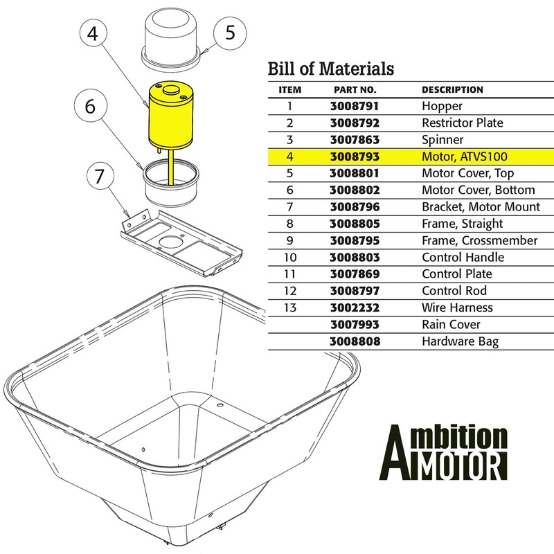 AMBITIONMOTOR Replacement Motor for ATVS100 Broadcast Spreader 3008793 Buyers SaltDogg