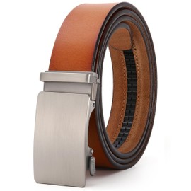 Nelbons Men's Belt Ratchet Belt Automatic Buckle for Men Suit Business Clothing Width 35 mm Size Adjustable, Y-brown