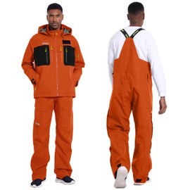 NAVIS MARINE Fishing Pro Rain Suit : 3-Layer Waterproof Hard Shell Jacket & Bib Overalls - G4-91, Durable & Weather-Resistant (Orange, 3X-Large)