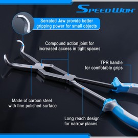 SPEEDWOX 13-Inch Long Reach Double Joint Ring Nose Plier Long Reach XL Pivot Ring Nose Pliers Hose Grip Pliers 3/4" Diameter Hose Removal Pliers Hose Pliers for Narrow Spaces and Limited Areas