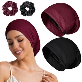 2PCS Sleep Cap Bonnet for Sleeping Black Women Men, Adjustable Cooling Lining Bonnets for Curly Hair Wrap Braids Beanie Night Hat, Medium