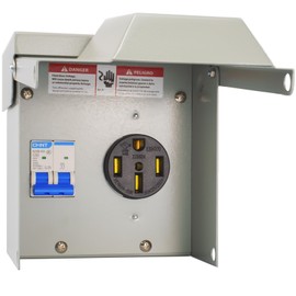 50 Amp RV Outlet Box with Breaker RV Electrical Panel 50-Amp Receptacle with Breaker Enclosed, Temporary Power Outlet Panel Lockable and Weatherproof for RV Camper Travel Trailer Motorhome