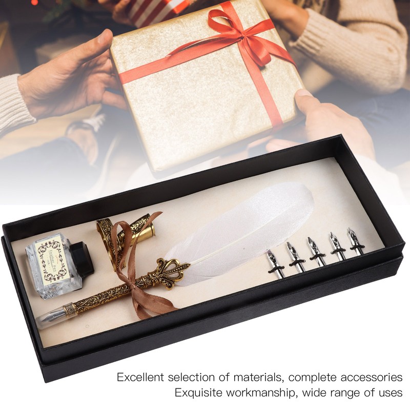 Feather Pen Set Craft Retro Carved Stainless Steel Writing Suit