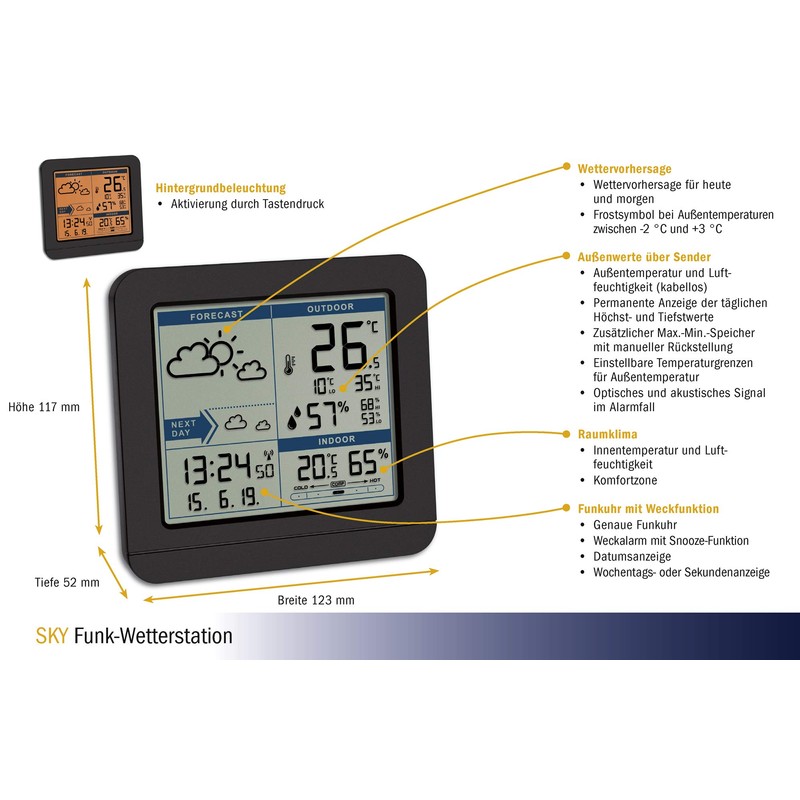 TFA Dostmann station wireless Sky, 35.1152.01, sensor, indoor and outdoor,