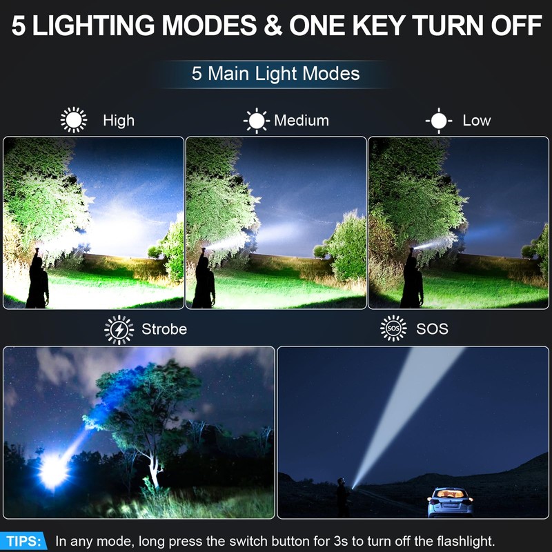 Rechargeable Tactical Flashlights High Lumens - 20,000LM Super Bright LED
