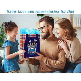WhatSign Fathers Day Gift Bag - 13" Large Happy Fathers Day Paper Gift Bag with Tissue Paper and Handle Gift Bag for Fathers Day Dad Stepdad Grandfather Husband