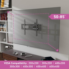 D-Line TV Wall Bracket for 50-85 Inch TVs, Tilt, Turn and Extend TV Wall Bracket with Spirit Level, Full Motion TV Mount - VESA 200x200mm - 600x400mm, Holds up to 110lbs