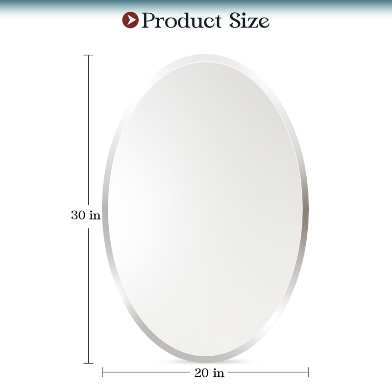 Frameless Oval Mirror, 20x30 Inch Beveled Bathroom Mirrors for Over