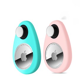 Airtag Holder Hidden 2 Pack GPS Tracker Case, Anti-Removal Airtag Silicone Case with Pins, Suitable for Children, Elderly, Pets, Backpack, Luggage(Green,Pink)