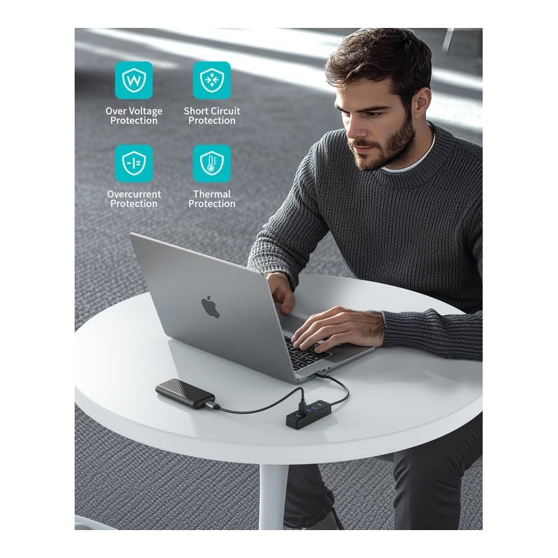 PHIXERO USB 3.2 Gen1 Compact Hub, USB A 4-Port Splitter