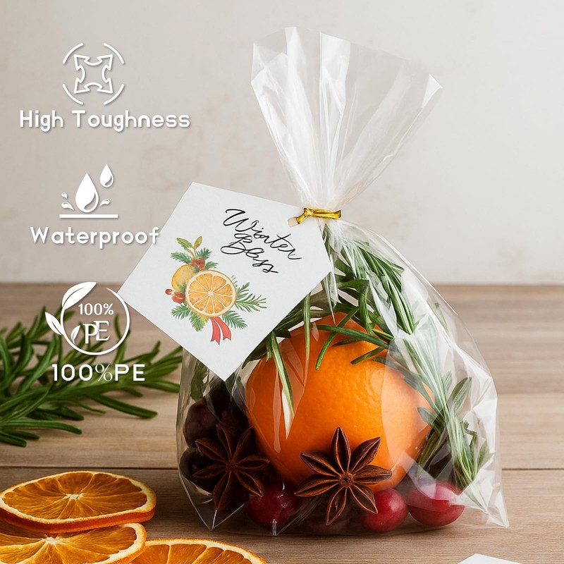 WIKDAY Cellophane Treat Bags with Ties 6x10 Inches 200 PCS