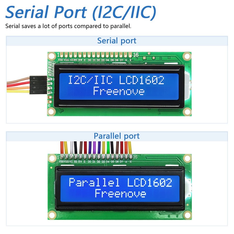 FREENOVE I2C LCD 1602 Module (2 Pack), New Type IIC