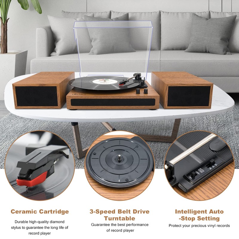 LP&No.1 Record Player, Wireless Turntable with Stereo Bookshelf Speakers,Vinyl Record