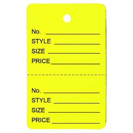 1000 Qty Unstrung Yellow Price/Receipt Tags w/Easy-Tear Stub