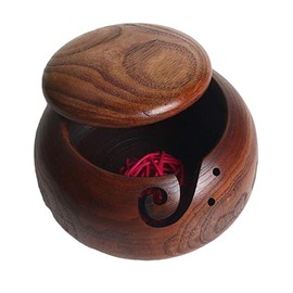 6.3 Inch Wooden Yarn Bowl Wooden Bowl Yarn Storage with Lid - Accessory Organiser for Sewing and Crochet Holder - Handmade Knitting Bowls with Carved Holes and Drilled Holes #1