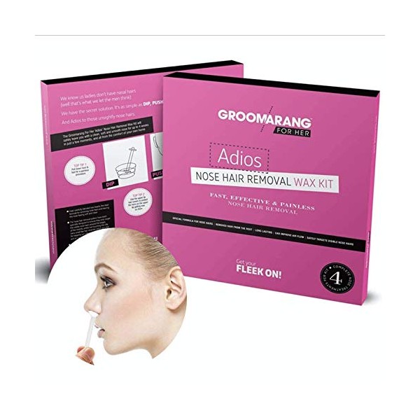 Nose Waxing Kit Groomarang for Her âAdiosâ Nose Hair Waxing Kit for Women - Includes Nose Hair Wax Beads, Pullers & Upper Lip Protectors for Fast, Effective & Painless Nose Hair Removal