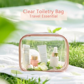 TRODANCE Clear Toiletry Bag, 3 Packs TSA Approved Water resistant Travel Organizer, Airport Airline Travel Essential Carry On Makeup Cosmetic Bags for Women, White - 3 packs