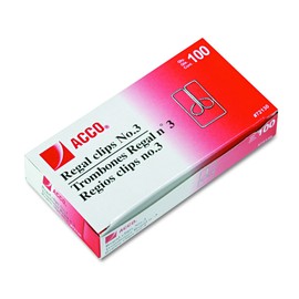 ACCO #3 Regal Owl Clips, Steel Wire, 1 Inch Length, Silver, 100 Clips per Box (A7072130)