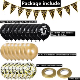 Balloons 17th Birthday Boy Girl Decoration, 23 Pieces Black Gold Latex Balloons, Garland 17th Birthday Party Decorations Balloons for Girls Boys Birthday Decoration 17 Years Bunting