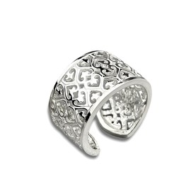 Silver Women's Heart Ring Wide 925 Sterling Size Adjustable Ornament Wide Silver Ring