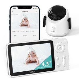 BOIFUN Baby Monitor with Camera, 360 Gard WLAN 2MP Video Baby Monitor with App, 4 x Zoom, Motion Tracking, IR Night Vision, Crying/Motion/Noise Detection, Temperature Detection