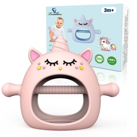 Teething Toys for Babies 6-12 Months, Tinabless Unicorn Never Drop Silicone Teether Designed for Babies 0-6 Months, Car Seat Toy for New Born, Natural Organic Baby Teether for Boys&Girls, Pink