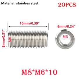 Qrity 20 Pcs Thread Inserts, Threaded Sleeves, M8 x 10mm Male to M6 x 10mm Thread Female Reducing Nut, Threaded Repair Insert Nut
