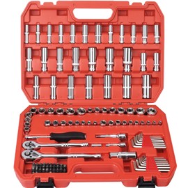 117 Pieces 1/4 and 3/8 inch Drive Socket Ratchet Wrench Set, Metric/SAE Size, with Bit Socket Set and Extension Bar for Auto Repairing and Household, with Storage Case