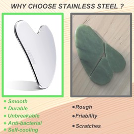 HERDIN 2PCS Gua Sha Facial Tool, Stainless Steel Guasha, Durable Scraping Massage Tool for Muscle Tensions Relieving and Puffiness Reducing, Skin-Care Present for Face, Eyes, Neck, Body-Silver