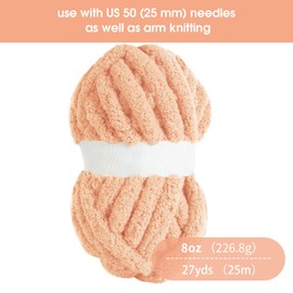 HOMBYS Apricot Pink Chunky Chenille Yarn for Crocheting, Bulky Thick Fluffy Yarn for Knitting,Super Bulky Chunky Yarn for Hand Knitting Blanket, Soft Plush Yarn, 8 Jumbo Pack (27 yds,8 oz Each Skein)