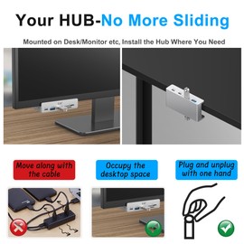 EJAY 5Ports USB3.0 HUB Alu Splitter Desktop Docking with Card Reader for Desk/Monitor Clipping with Extra Power Supply Port,59inches Data & 39inches Power Cable-5Gbps(BJ-2A1CTS-BK)