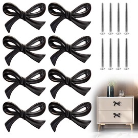 Black Bow Storage Cabinet Knobs Vintage Bow Shape Drawer Pulls with Screws Bow Tie Dresser Knobs Bow Shaped Drawer Cupboard Pulls Suitable for Wardrobe Drawers Storage Cabinets Bookcases (8Pcs-Black)