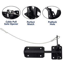 Heavy Duty Automatic Latch for Wooden & Metal Gates, Vinyl Fence, Self Locking Outswinging Pool & Dog Gate Door Latch with Gravity Security & Cable Pull Opener, Black