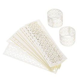 sourcing map 100Pcs Napkin Rings Laser Cut Foil Paper, Napkin Holder Hollow Napkin Bands for Weddings Party Serviette Table Decoration Restaurant (Beige, 5.3 x 1.6")