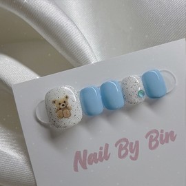 [Handmade Nail Tips] Sky Bear Paddy Nail Possible - Long Ballerina / [수제네일팁] 하늘곰돌이 패디 네일가능 - 롱발레리나