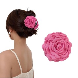 GeRRiT Pink Hair Claw Clips with Big Rose Flower Floral Hair Clip for Women Boho Hawaiian Hair Accessories for Ponytail Thick Thin Hair Pink Flower Hair Barrettes, 1 Pcs