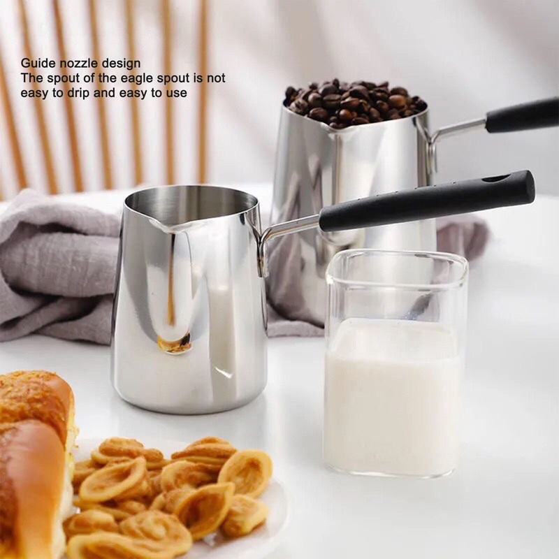 Coffee Milk Frothing Pitcher Cup 304 Stainless Steel Long Handle