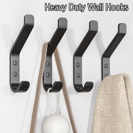 MANJIAMEI 4 Pack Black Wall Hooks for Hanging Coat, Heavy Duty Wall Mounted Coat Hooks for Towel Robe Backpack Hats Keys, Individual Metal Wall Hangers with Screw for Kitchen Bathroom Door Hallways