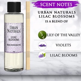 Urban Naturals Lilac Blossoms Scented Oil Reed Diffuser Refill with Free Set of Reed Sticks! Lily of The Valley, Violets & Lilac | Made in The USA