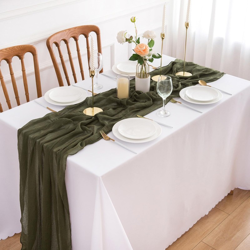 Aoksunova Muslin Wedding Table Runner, Olive Green, 4 m, Cheesecloth