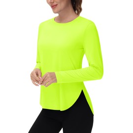 Cavva Workout Shirts Women Sun Protection Long Sleeve Tops +SPF 80+ Dry fit Athletic UV Shirts Gym Fluorescent Green, S